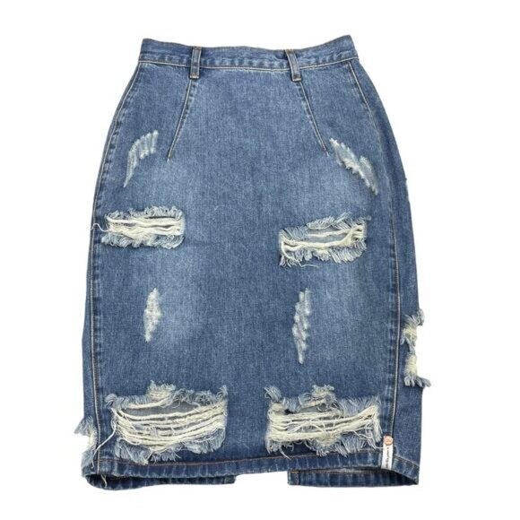 ONE X ONETEASPOON Freelove Distressed Denim Skirt Sz 25 Blue - Picture 6 of 10